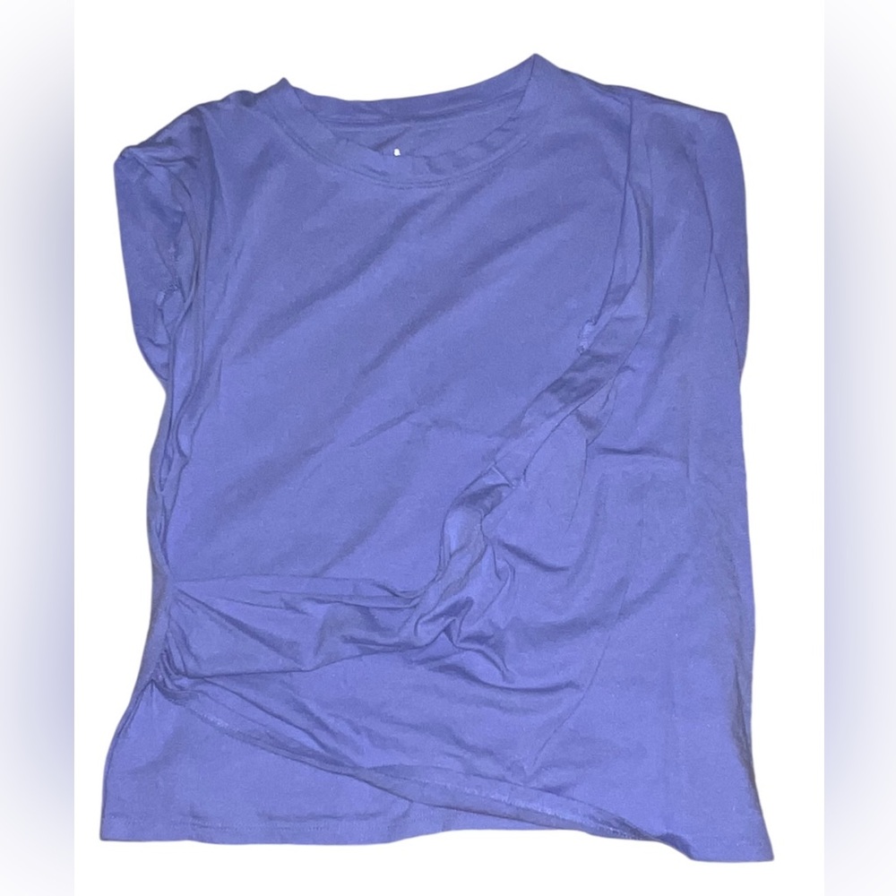 A New Day Womens Solid Purple Short Sleeve Slim Fit Drape Wrap T-Shirt